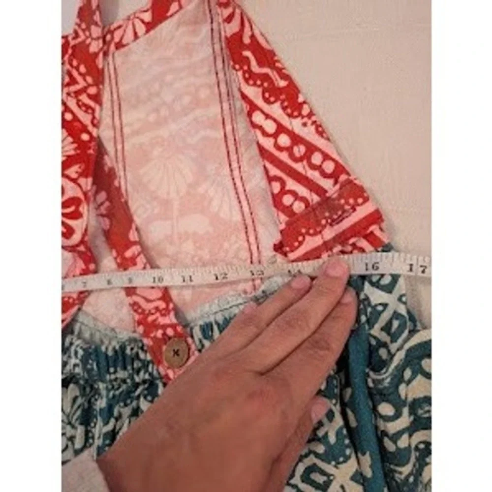 Free People Palm Bay Shortalls Red Green Floral Print Romper‎ Size S